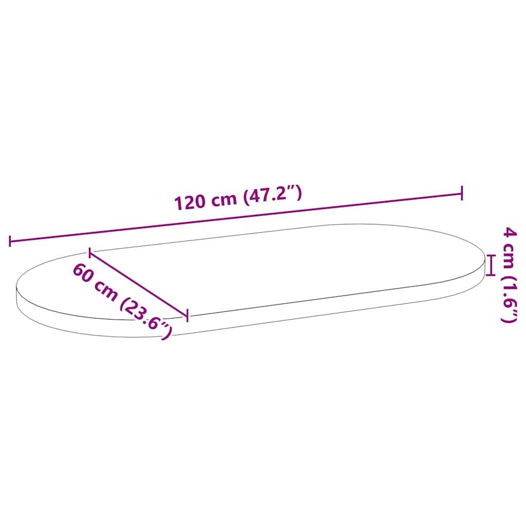 vidaXL Επιτραπέζια επιφάνεια 120x60x4 εκ. από Μασίφ Ξύλο Δρυός Οβάλ