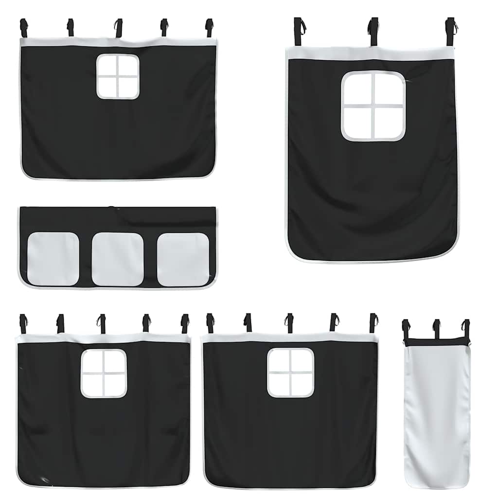 vidaXL Κουκέτα με Τσουλήθρα και Κουρτίνες Λευκή και Μαύρη 90x190 εκ.