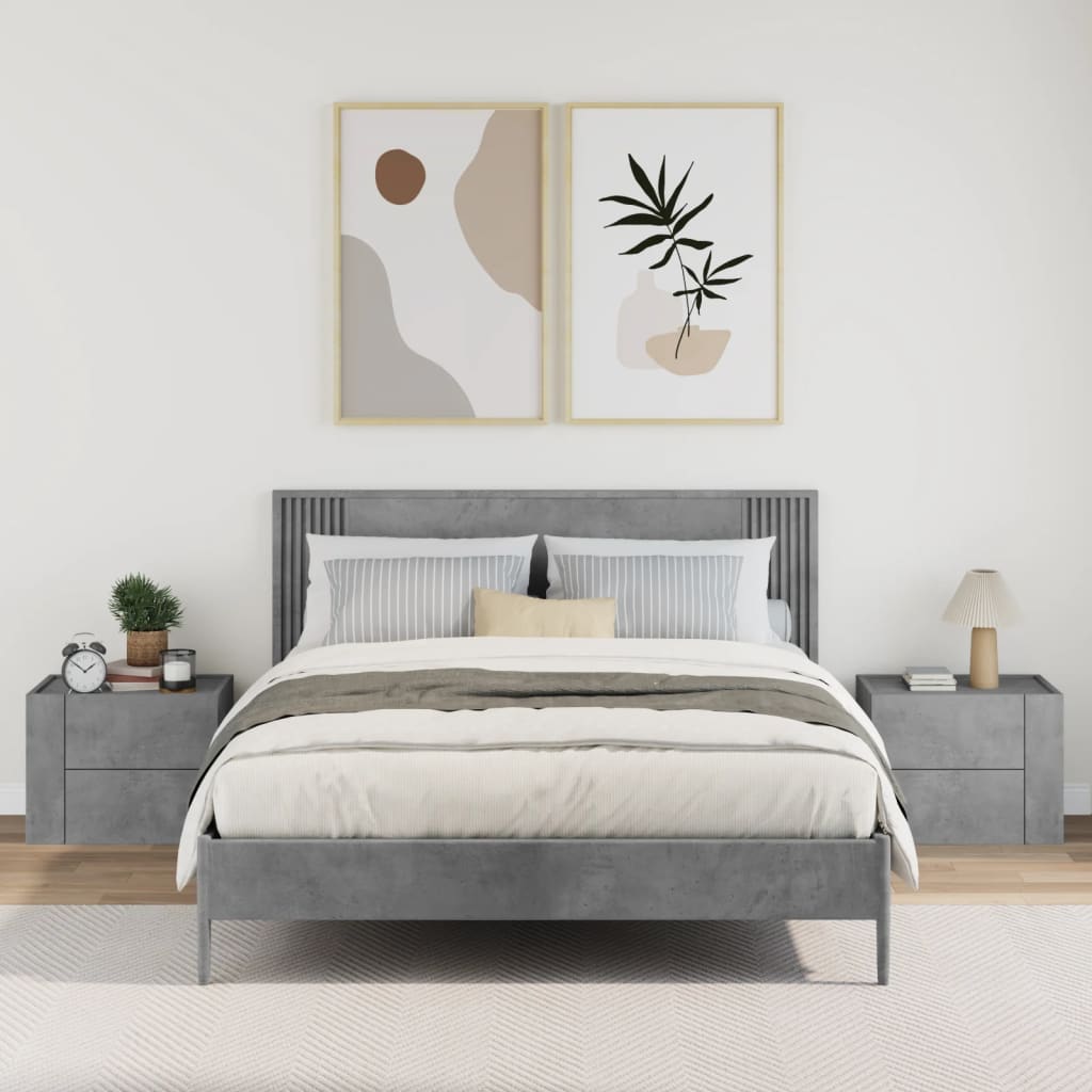 vidaXL Κομοδίνα Επιτοίχια 2 τεμ. Γκρι Σκυροδέματος 40 x 30 x 35 εκ.