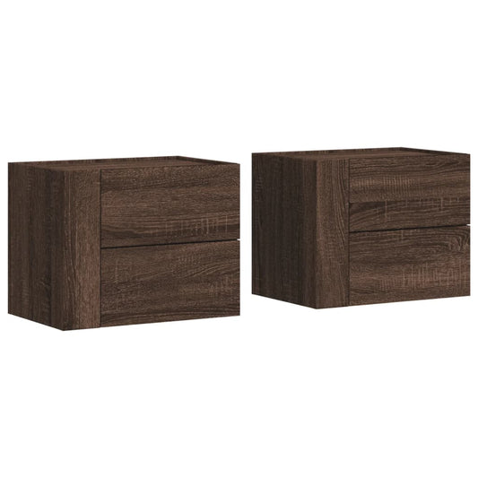 vidaXL Κομοδίνα Επιτοίχια 2 τεμ. Καφέ Δρυς 45x30x35 εκ.