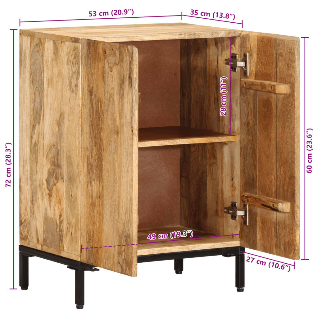 vidaXL Ντουλάπι 53x35x72 εκ. από Μασίφ Ξύλο Μάνγκο