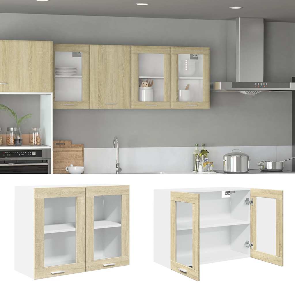 vidaXL Κρεμαστό Γυάλινο Ντουλάπι "Lyon" Ξύλο Sonoma Δρυς 80x31x60 εκ. από Τεχνητό Ξύλο