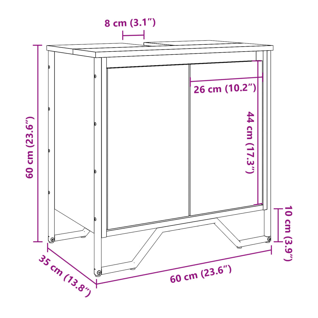 vidaXL Ντουλάπι Νιπτήρα Μπάνιου Καπνιστή Δρυς 60x35x60 εκ. Επεξ. Ξύλο