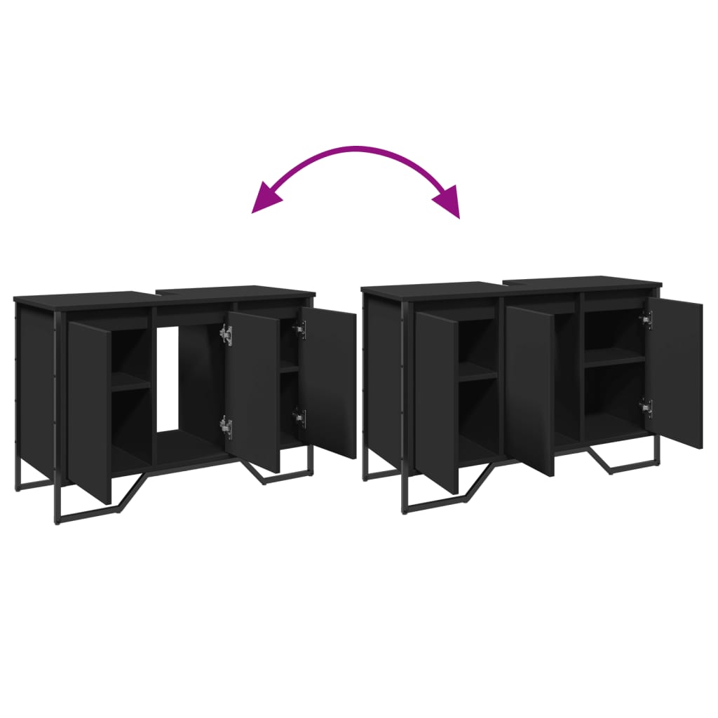 vidaXL Ντουλάπι Νιπτήρα Μπάνιου Μαύρο 91x35x60 εκ. Επεξεργασμένο Ξύλο