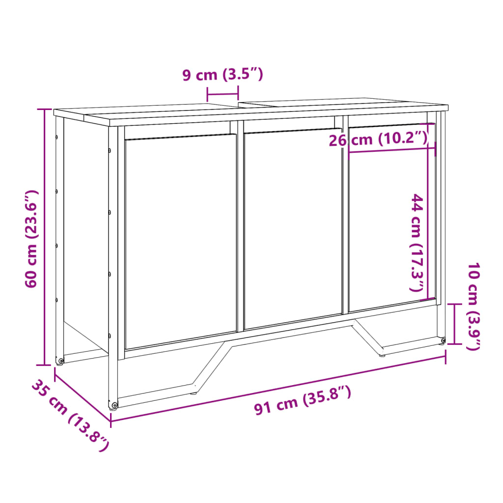 vidaXL Ντουλάπι Νιπτήρα Μπάνιου Sonoma Δρυς 91x35x60 εκ. Επεξ. Ξύλο