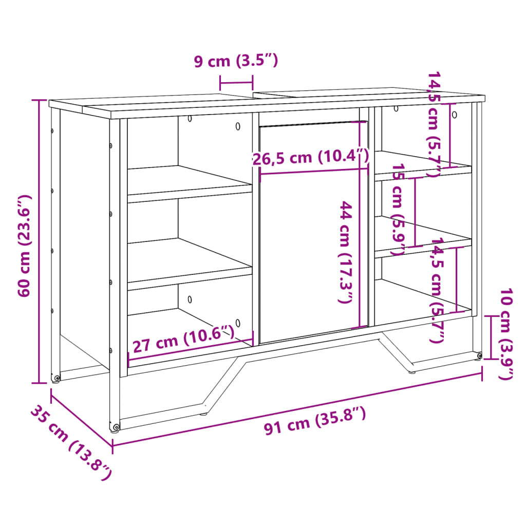 vidaXL Ντουλάπι Νιπτήρα Μπάνιου Γκρι Sonoma 91x35x60 εκ. Επεξ. Ξύλο