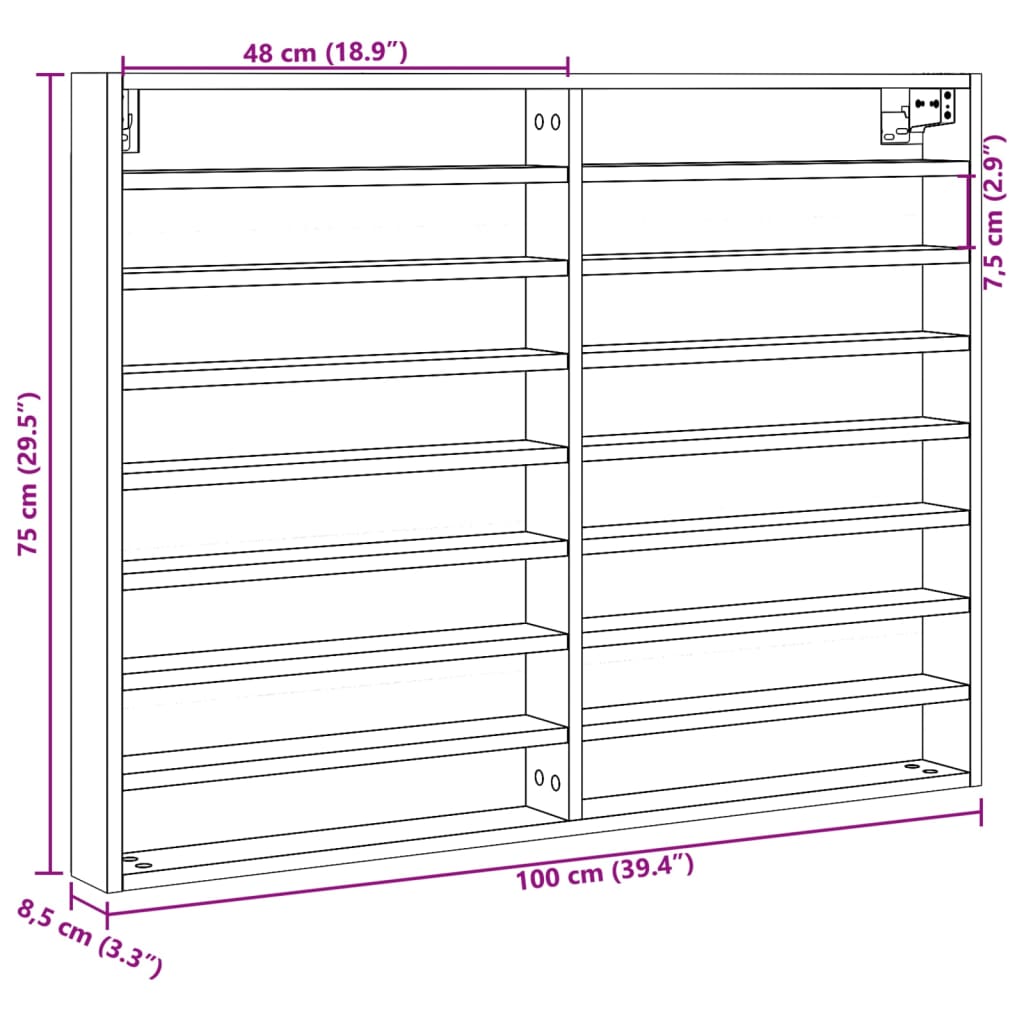 vidaXL Βιτρίνα Χρώμα Sonoma Δρυς 100x8,5x75 εκ. από Επεξεργασμένο Ξύλο