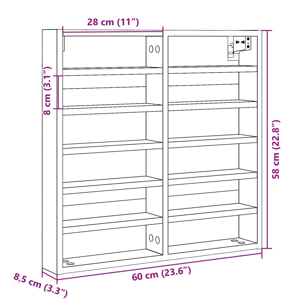 vidaXL Βιτρίνα Καπνιστή Δρυς 60x8,5x58 εκ. από Επεξεργασμένο Ξύλο
