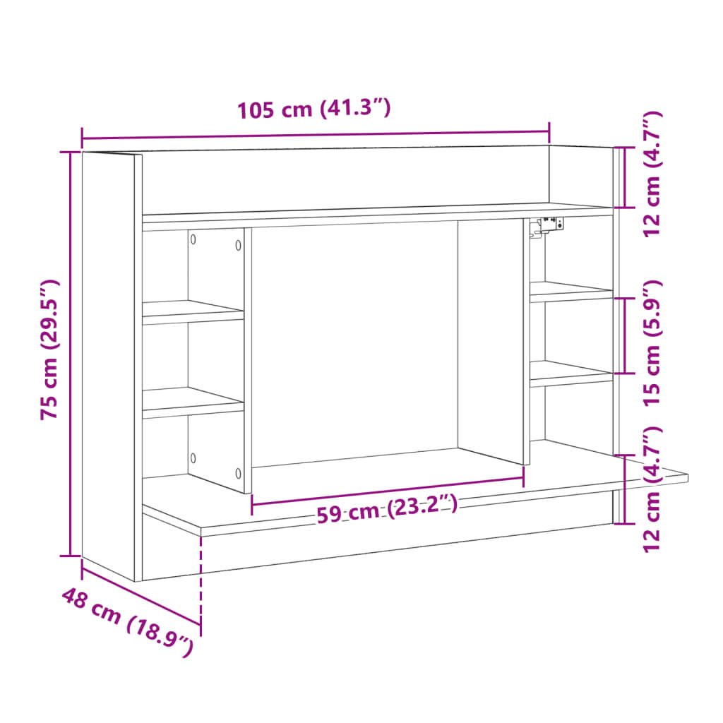 vidaXL Γραφείο Τοίχου Sonoma Δρυς 105x48x75 εκ. από Επεξεργασμένο Ξύλο