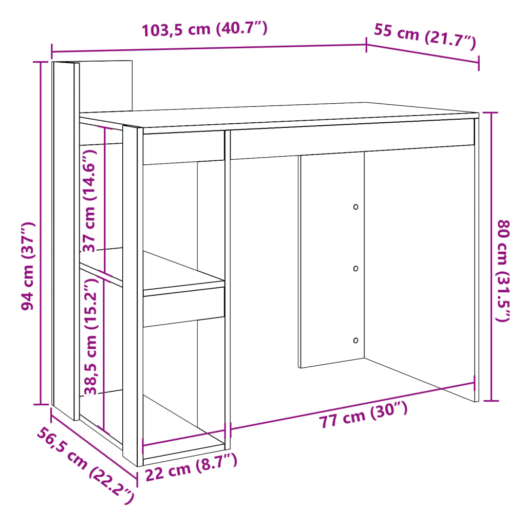 vidaXL Γραφείο Καφέ Δρυς 103,5x56,5x94 εκ. από Επεξεργασμένο Ξύλο