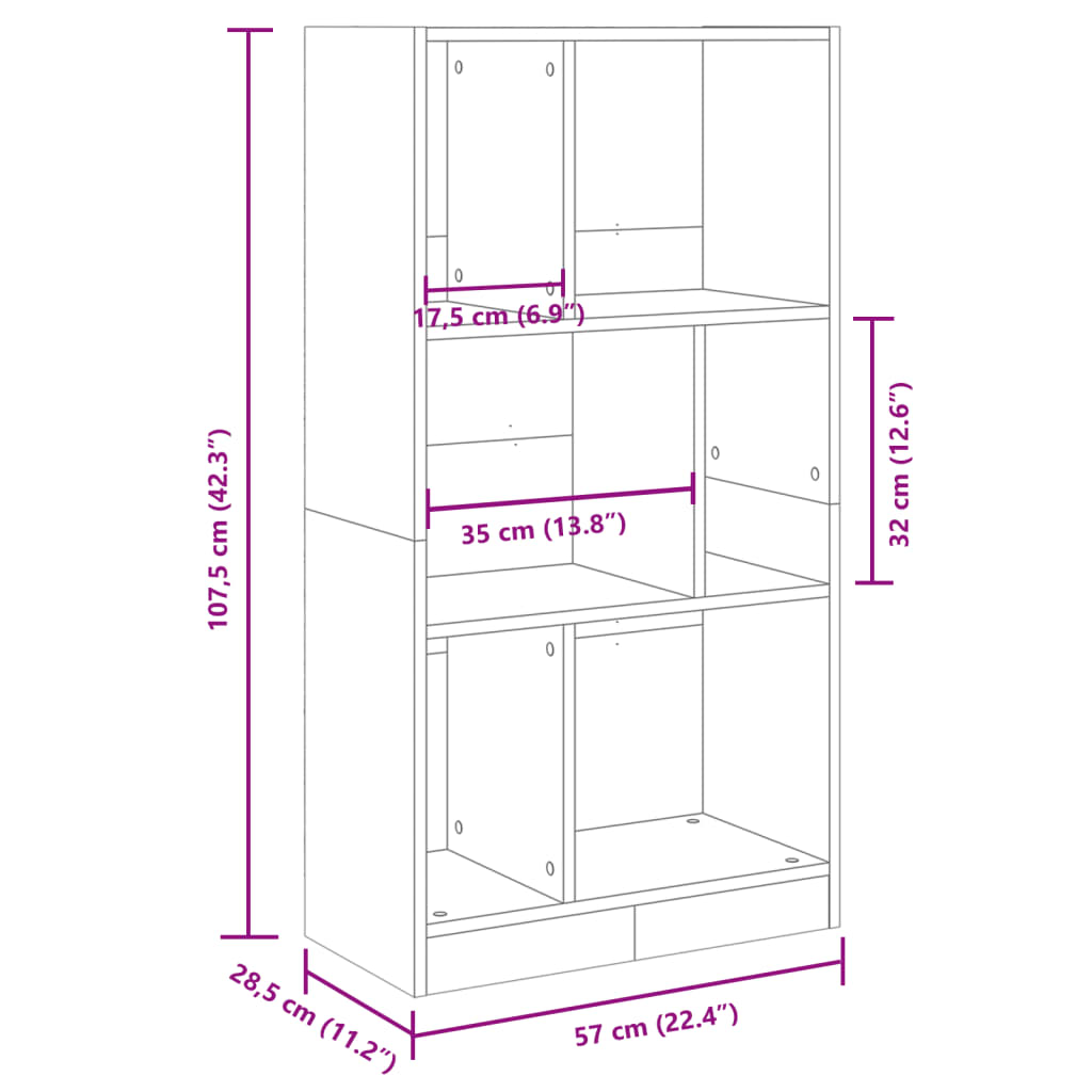 vidaXL Βιβλιοθήκη Καφέ Δρυς 57x28,5x107,5 εκ. από Επεξεργασμένο Ξύλο