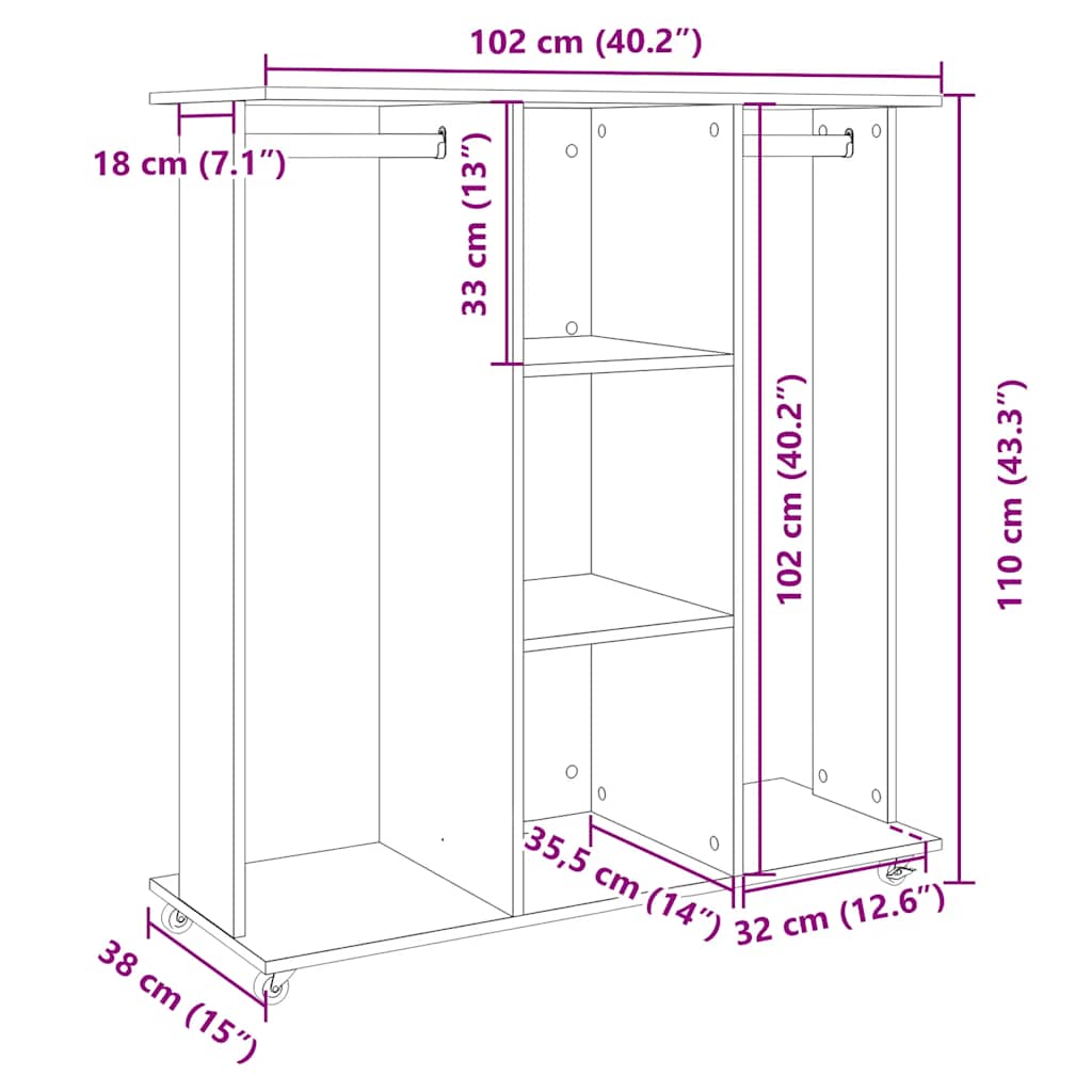 vidaXL Ντουλάπα με Ροδάκια Γκρι Sonoma 102x38x110 εκ. από Επεξ. Ξύλο