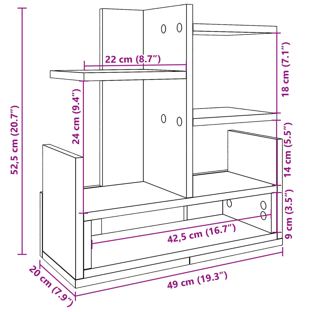 vidaXL Έπιπλο Οργάνωσης Γραφείου Γκρι Sonoma 49x20x52,5 εκ Επεξ. Ξύλο