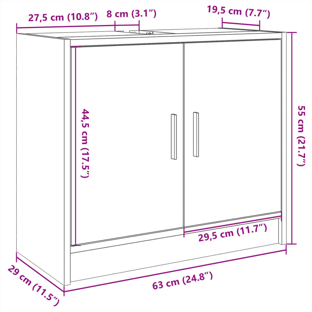 vidaXL Ντουλάπι Νιπτήρα Μαύρο 63x29x55 εκ. Επεξεργασμένο Ξύλο