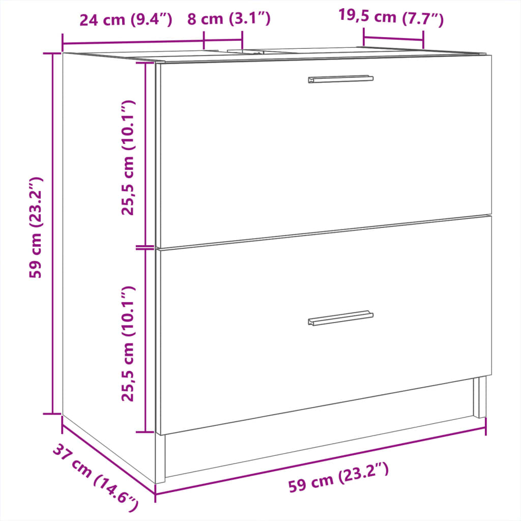 vidaXL Ντουλάπι Νιπτήρα Καπνιστή Δρυς 59x37x59 εκ. Επεξεργασμένο Ξύλο