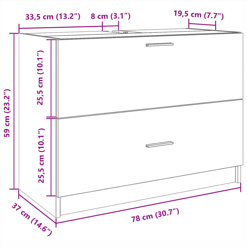 vidaXL Ντουλάπι Νιπτήρα Μαύρο 78x37x59 εκ. Επεξεργασμένο Ξύλο