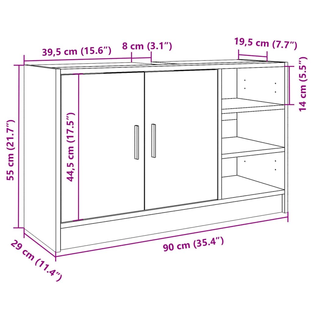 vidaXL Ντουλάπι Νιπτήρα Grey Sonoma 90x29x55 εκ. Επεξεργασμένο Ξύλο