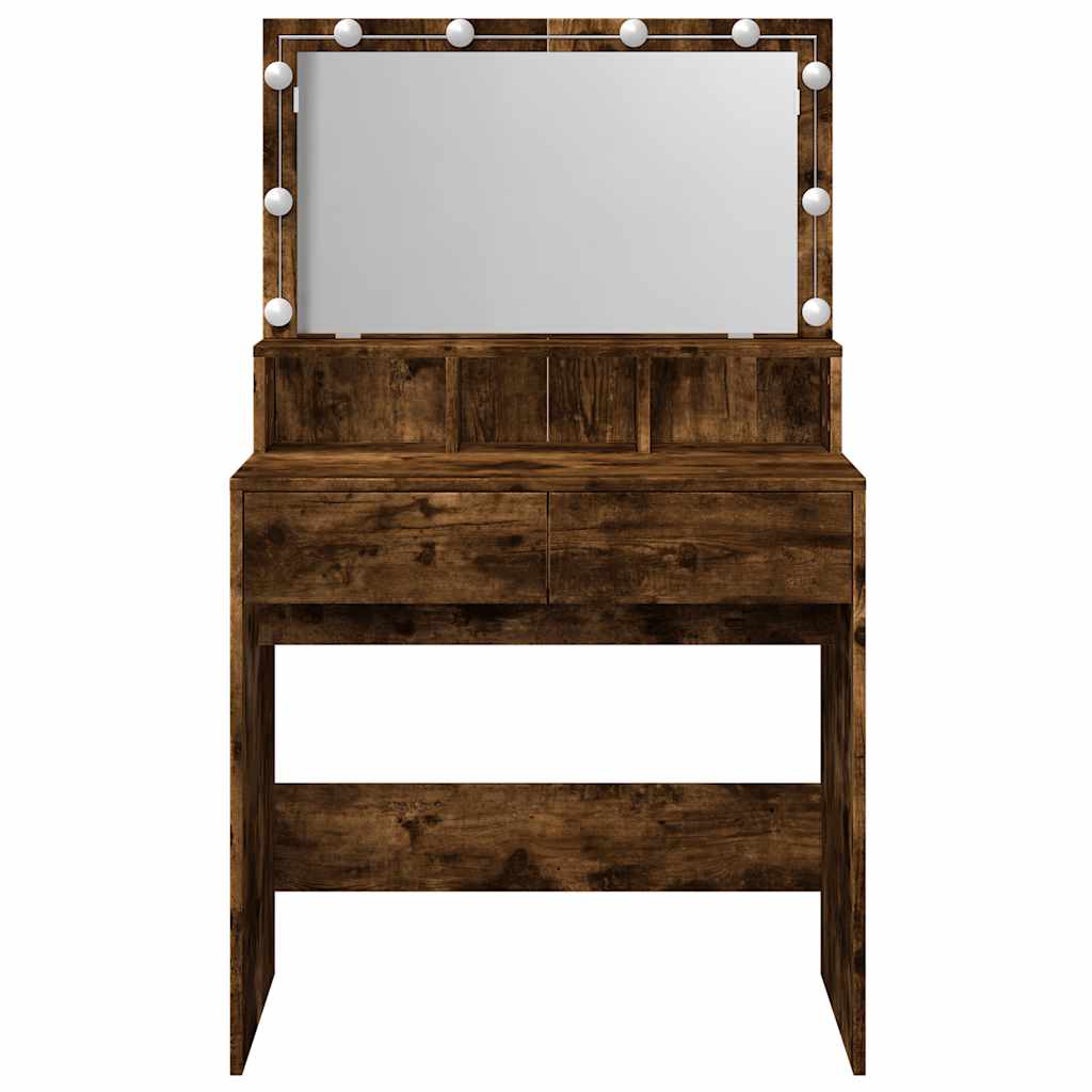 vidaXL Μπουντουάρ με LED Καπνιστή Δρυς 80x41x144,5 εκ.