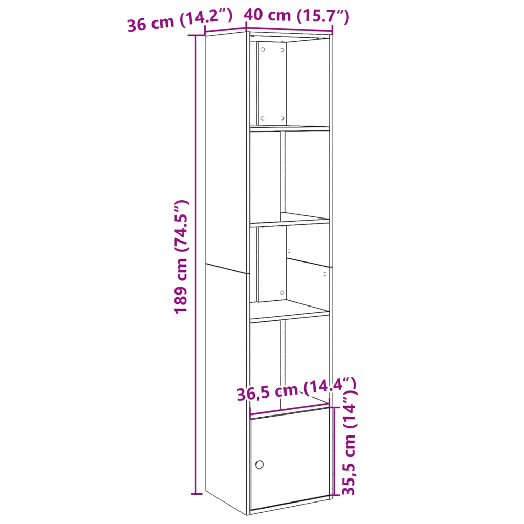 vidaXL Βιβλιοθήκη Καπνιστή Δρυς 40x36x189 εκ. από Επεξεργασμένο Ξύλο