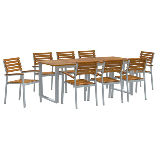 vidaXL Σέτ φαγητού για κήπο 9 pcs Γκρι Στερεό Ξύλο Ακακίας