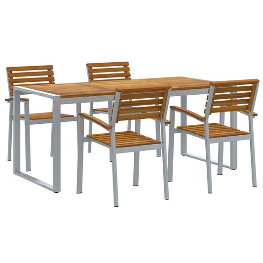vidaXL Σέτ φαγητού για κήπο 5 pcs Γκρι Στερεό Ξύλο Ακακίας