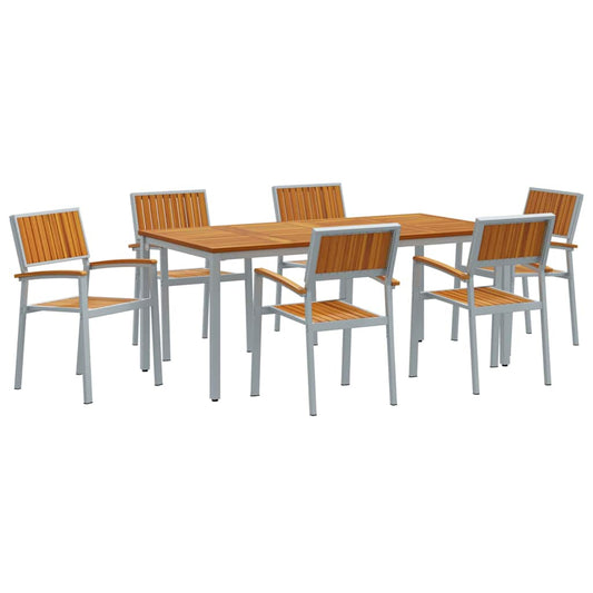 vidaXL Σετ τραπεζαρίας κήπου 7 τεμαχίων από συμπαγές ξύλο ακακίας και μέταλλο