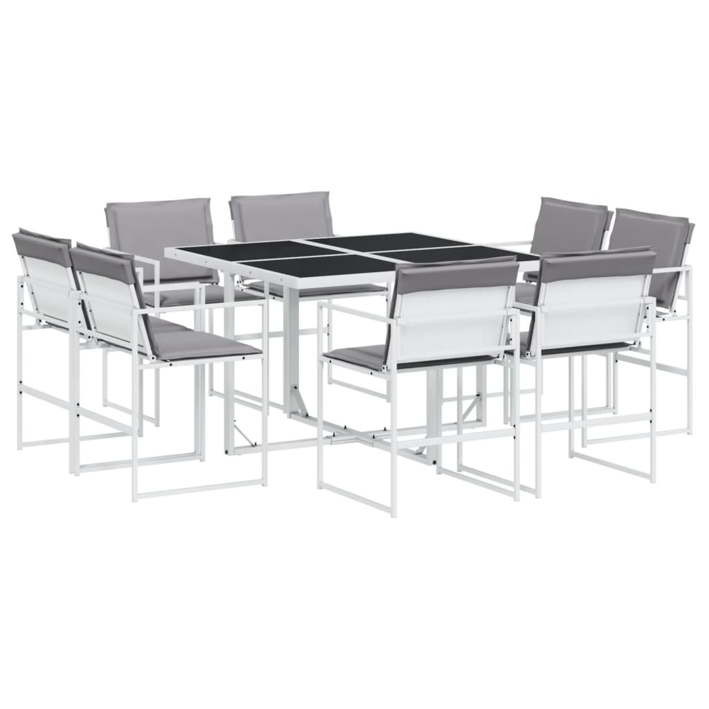 vidaXL Σετ Τραπεζαρίας Κήπου 9 τεμ. Λευκός από Textilene με Μαξιλάρια
