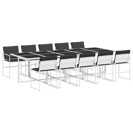 vidaXL Σετ Τραπεζαρίας Κήπου 11 τεμ. Λευκός από Textilene με Μαξιλάρια