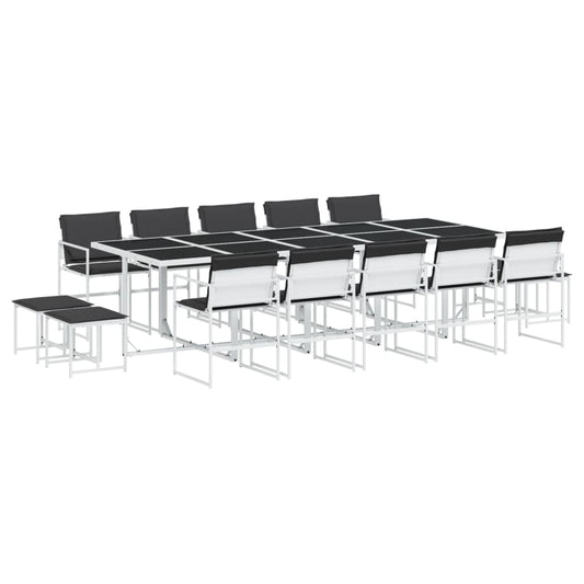 vidaXL Σετ Τραπεζαρίας Κήπου 15 τεμ. Λευκός από Textilene με Μαξιλάρια