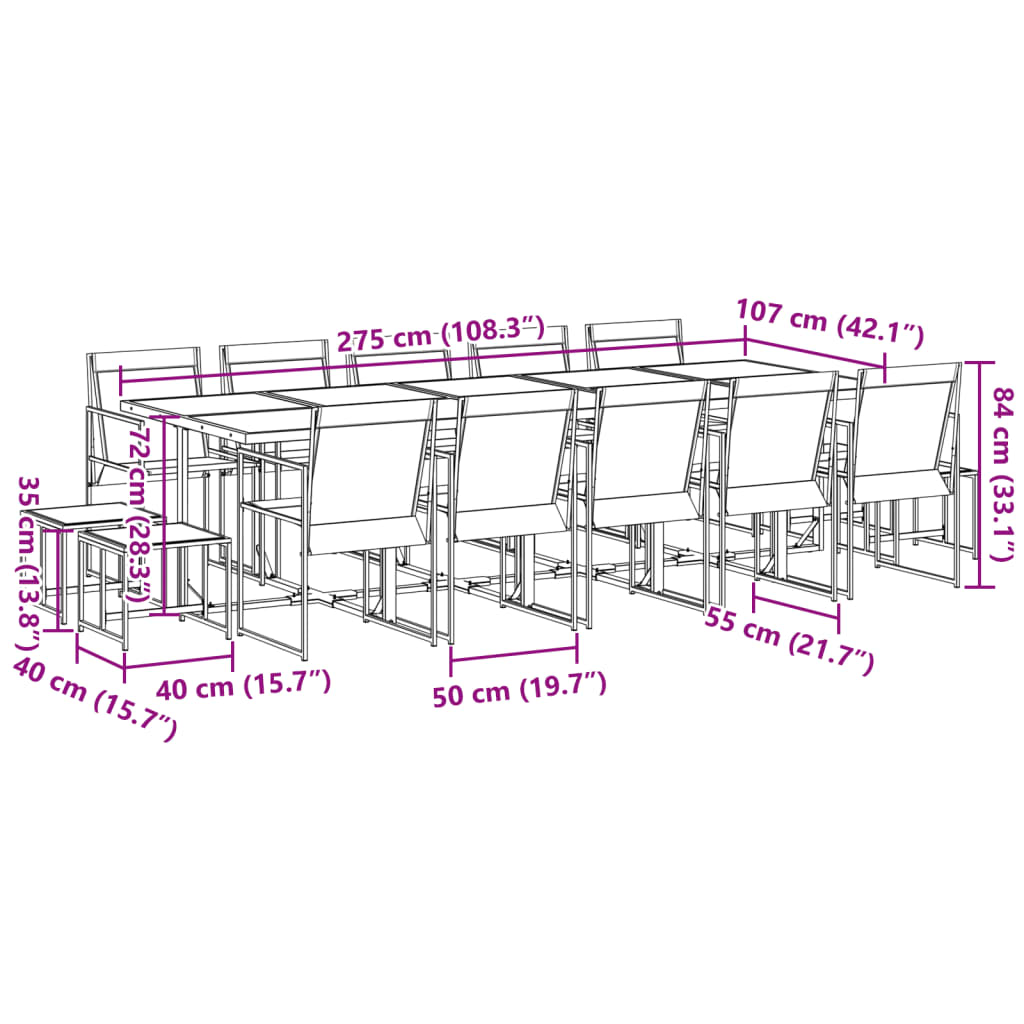 vidaXL Σετ Τραπεζαρίας Κήπου 15 Τεμαχίων Μαύρο από Textilene