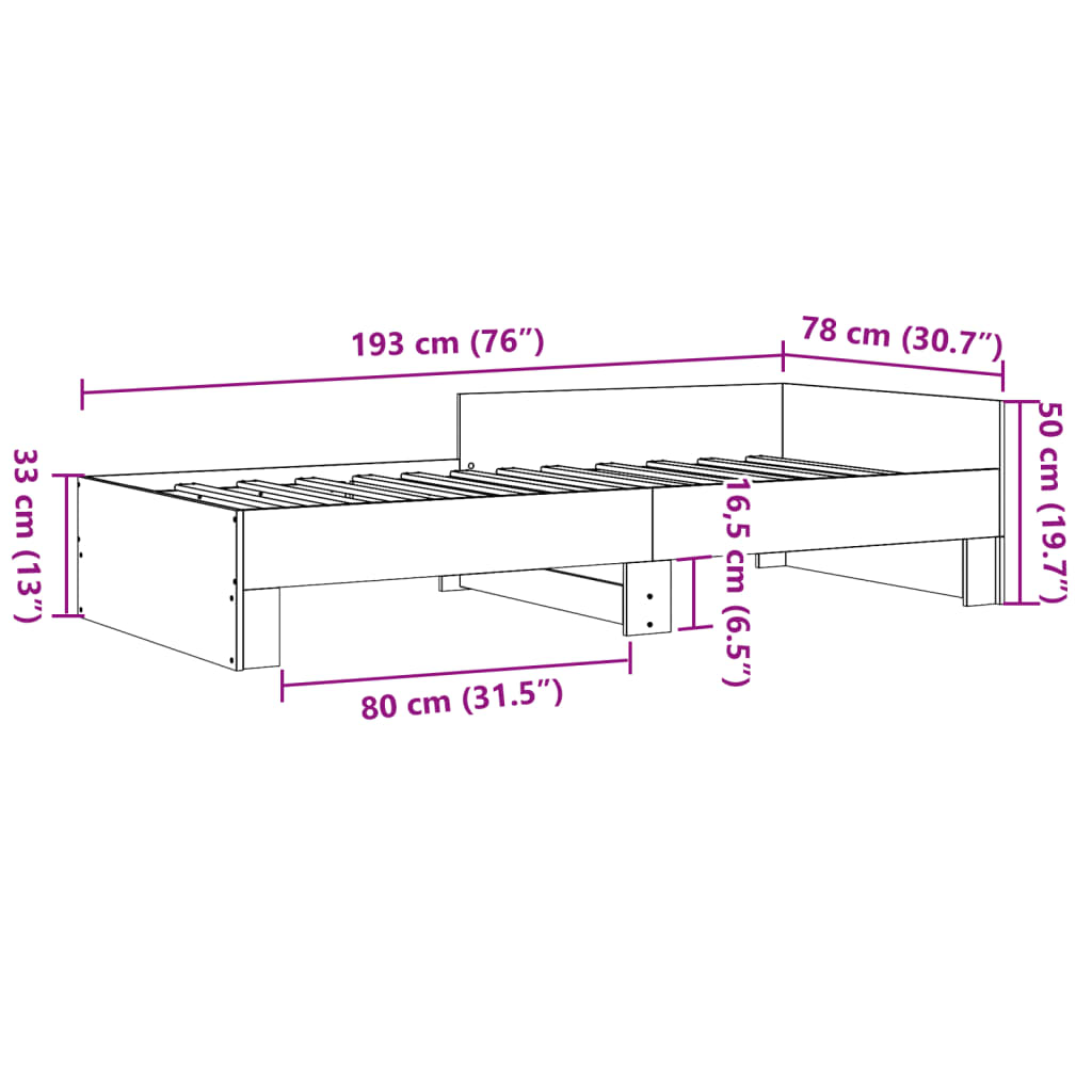 vidaXL Πλαίσιο Κρεβατιού Χωρ. Στρώμα Καφέ Δρυς 75x190εκ Επεξ. Ξύλο