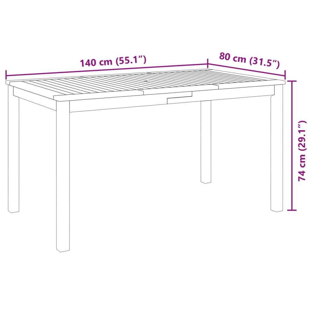 vidaXL Σετ Τραπεζαρίας Κήπου 5 Τεμαχίων 140x80x74 εκ. από Μασίφ Ξύλο Ακακίας