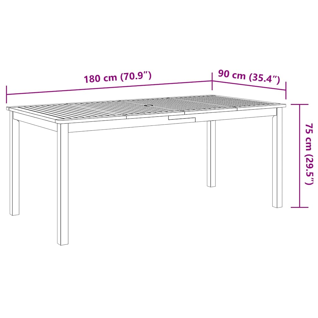 vidaXL Σετ Τραπεζαρίας Κήπου 7 Τεμαχίων 180x90x75 εκ. από Μασίφ Ξύλο Ακακίας