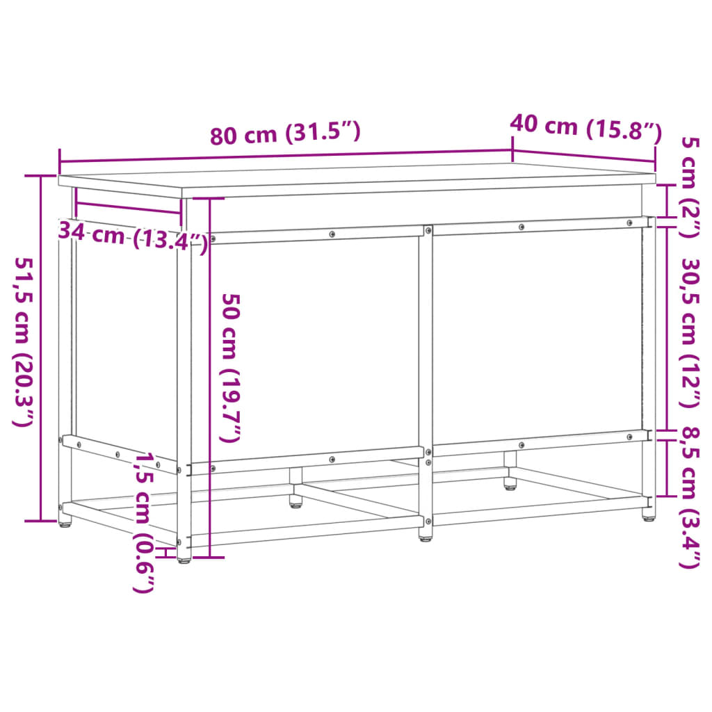 vidaXL Κουτί Αποθήκευσης με Καπάκι Δρυς 80x40x51,5 εκ. Επεξ. Ξύλο