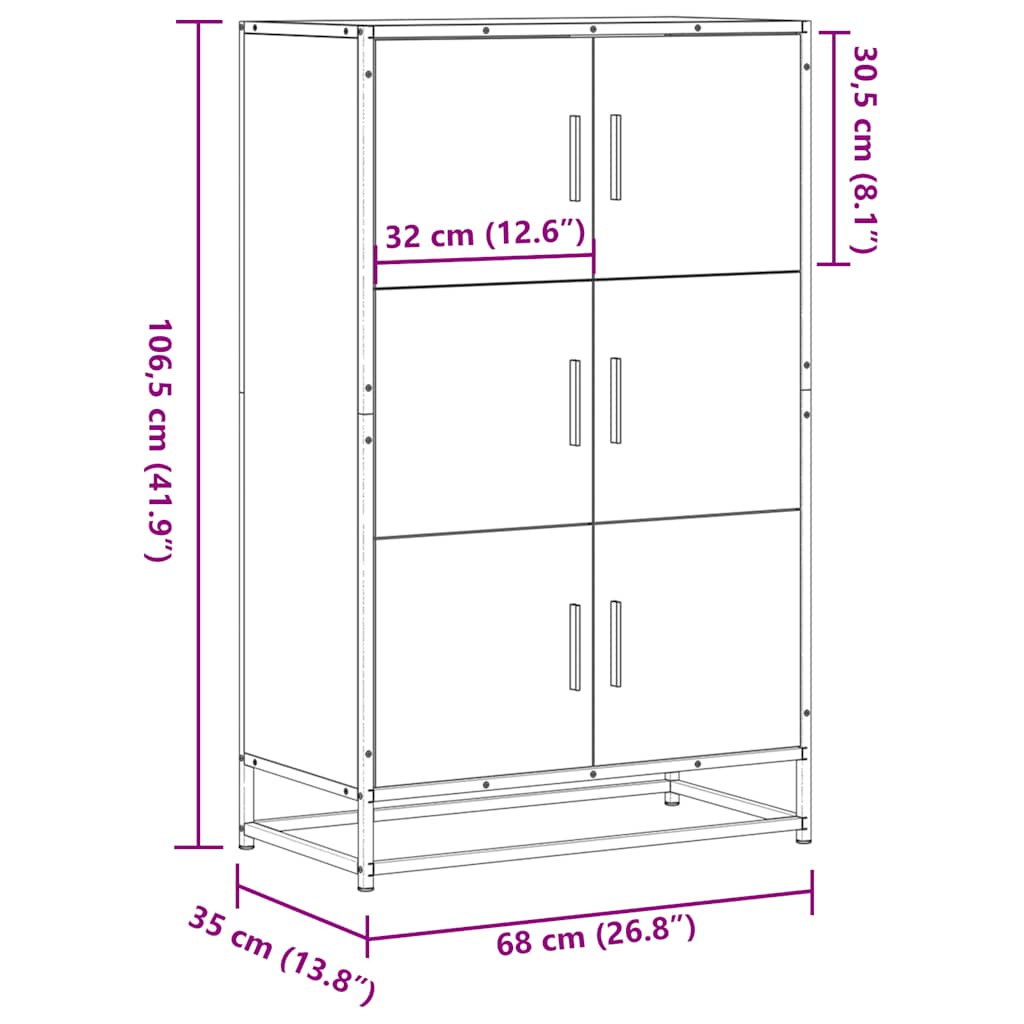 vidaXL Highboard Καπνιστή δρυς 68x35x106,5 cm Κατασκευασμένο ξύλο