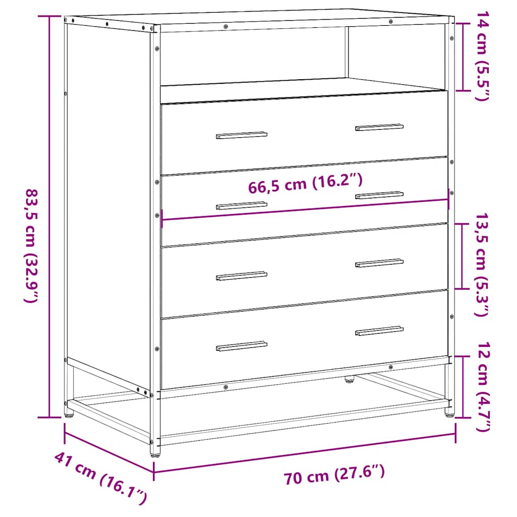 vidaXL Συρταριέρα Γκρι sonoma 70x41x83,5 εκ. από Επεξεργασμένο Ξύλο