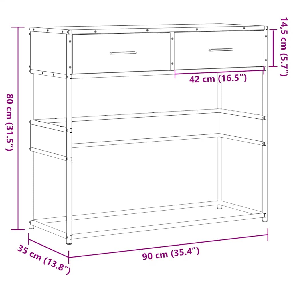 vidaXL Τραπέζι Κονσόλα Καπνιστή Δρυς 90x35x80 εκ. Επεξεργασμένο Ξύλο