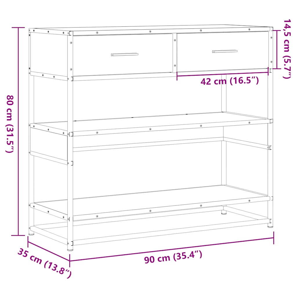 vidaXL Τραπέζι Κονσόλα Sonoma Δρυς 90x35x80 εκ. Επεξεργασμένο Ξύλο