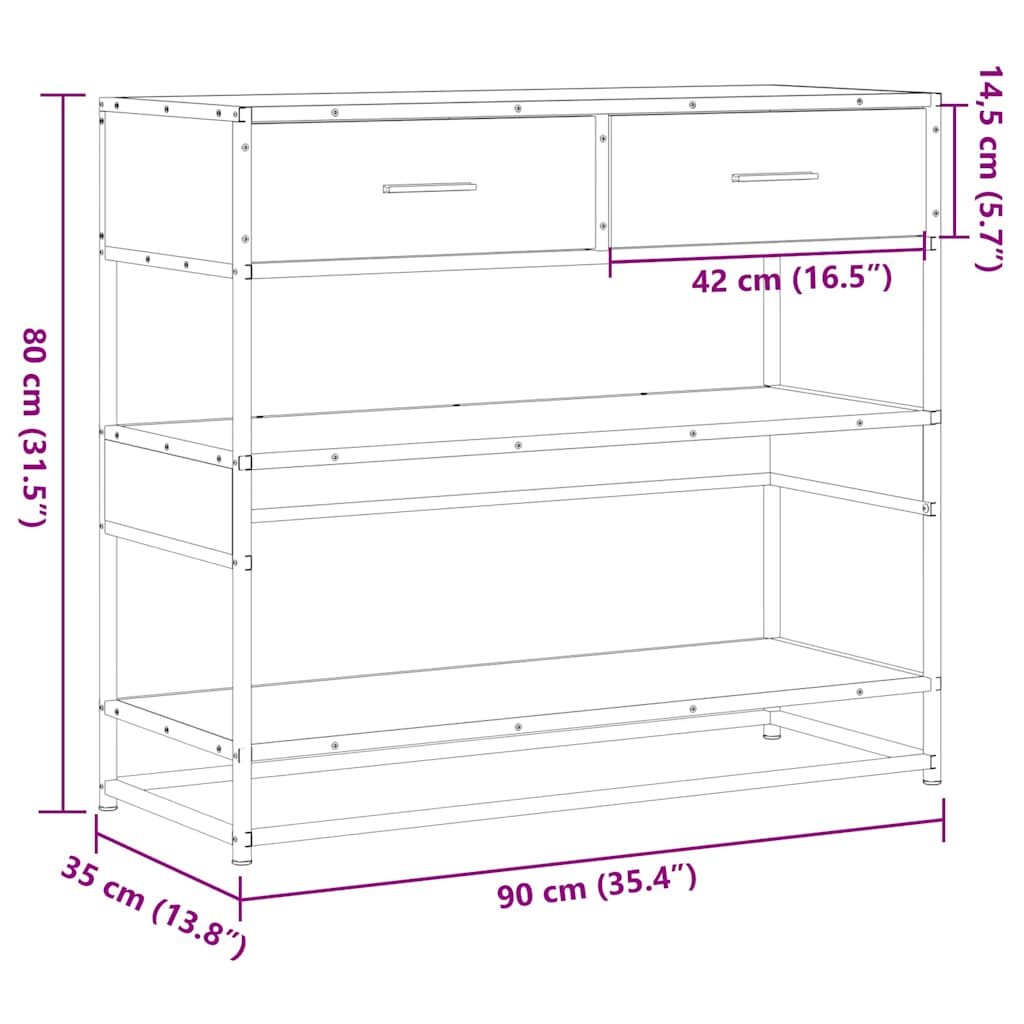 vidaXL Τραπέζι κονσόλας Γκρίζο Σονόμα 90x35x80 cm Ξύλινη κατασκευή