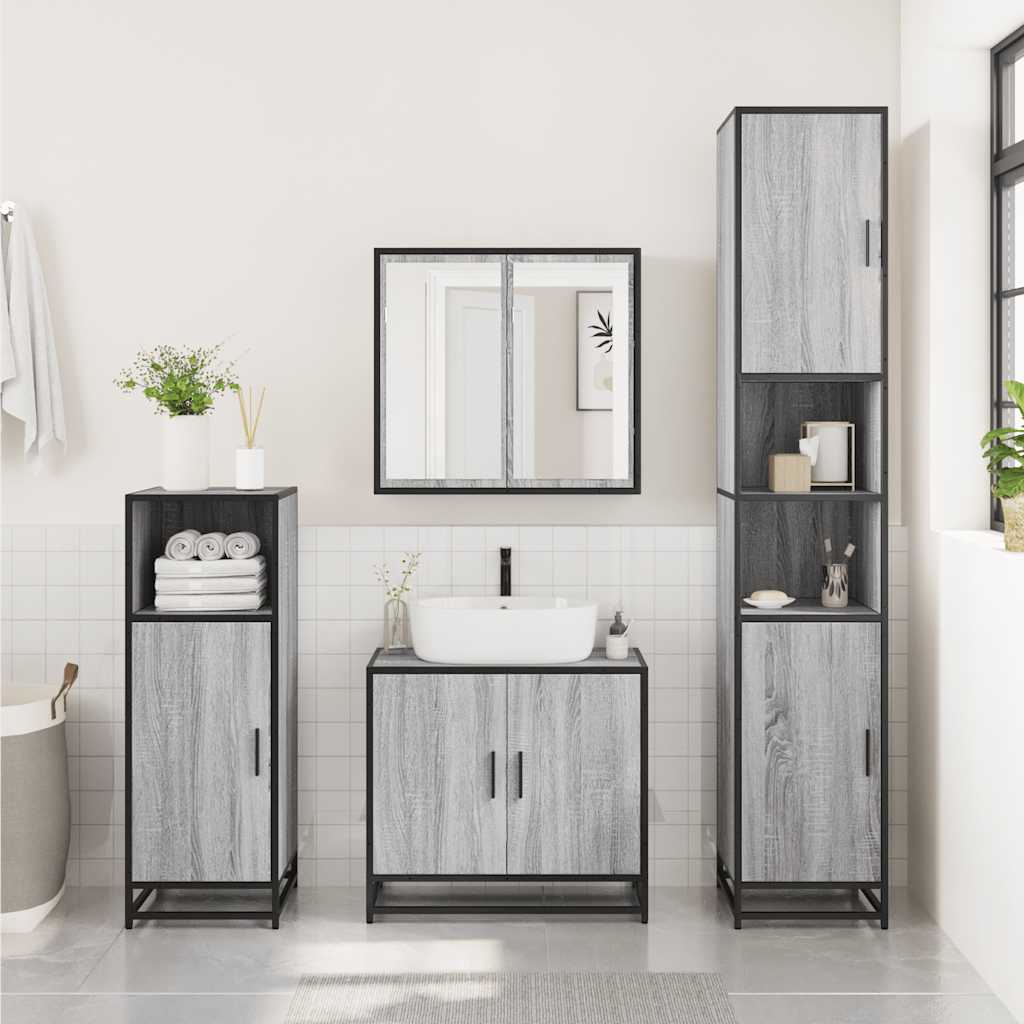 vidaXL Ντουλάπι νιπτήρα μπάνιου γκρι Sonoma 65x33x60 cm