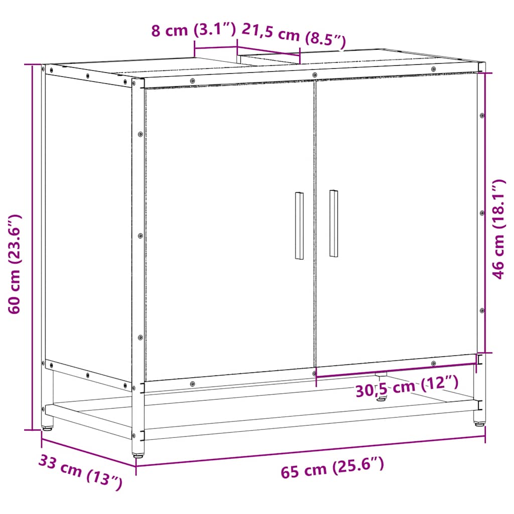 vidaXL ντουλάπι νιπτήρα μπάνιου καφέ δρυς 65x33x60 cm