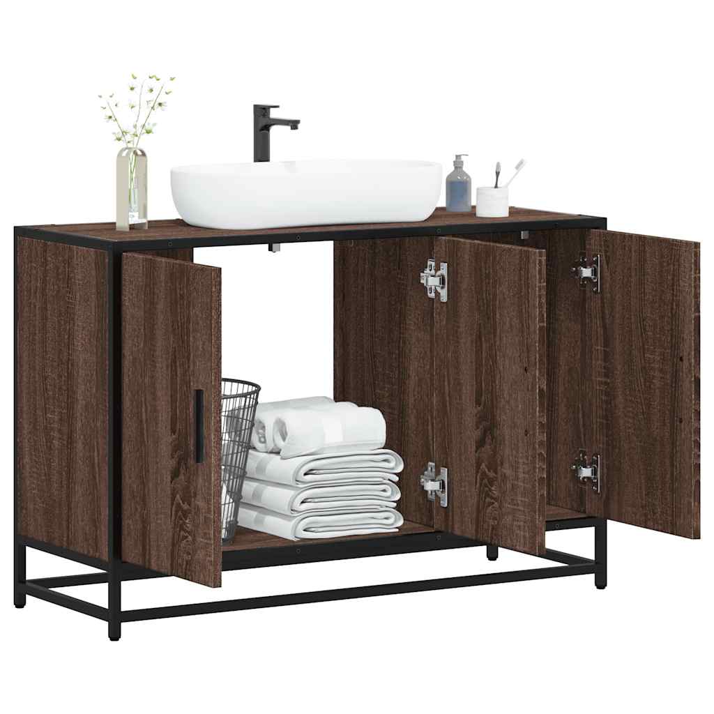 vidaXL ντουλάπι νιπτήρα μπάνιου καφέ δρυς 90x33x60 cm