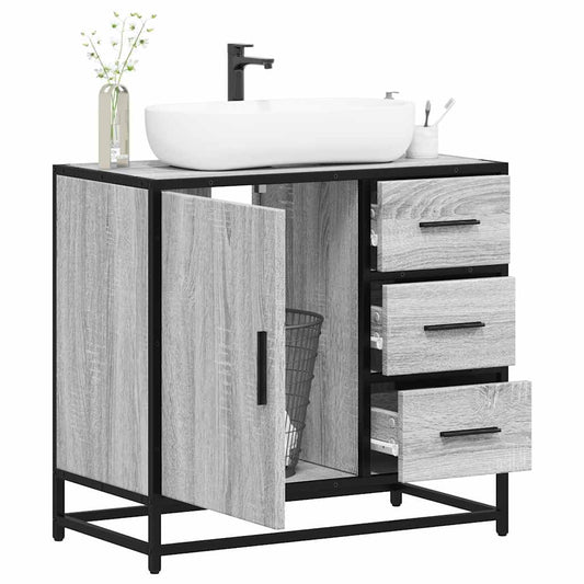 vidaXL Ντουλάπι νιπτήρα μπάνιου γκρι Sonoma 65x33x60 cm