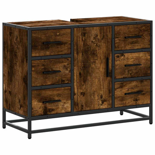 vidaXL Ντουλάπι Μπάνιου Νιπτήρα Καπνιστή Δρυς 80x33x60 εκ. Επεξ. Ξύλο