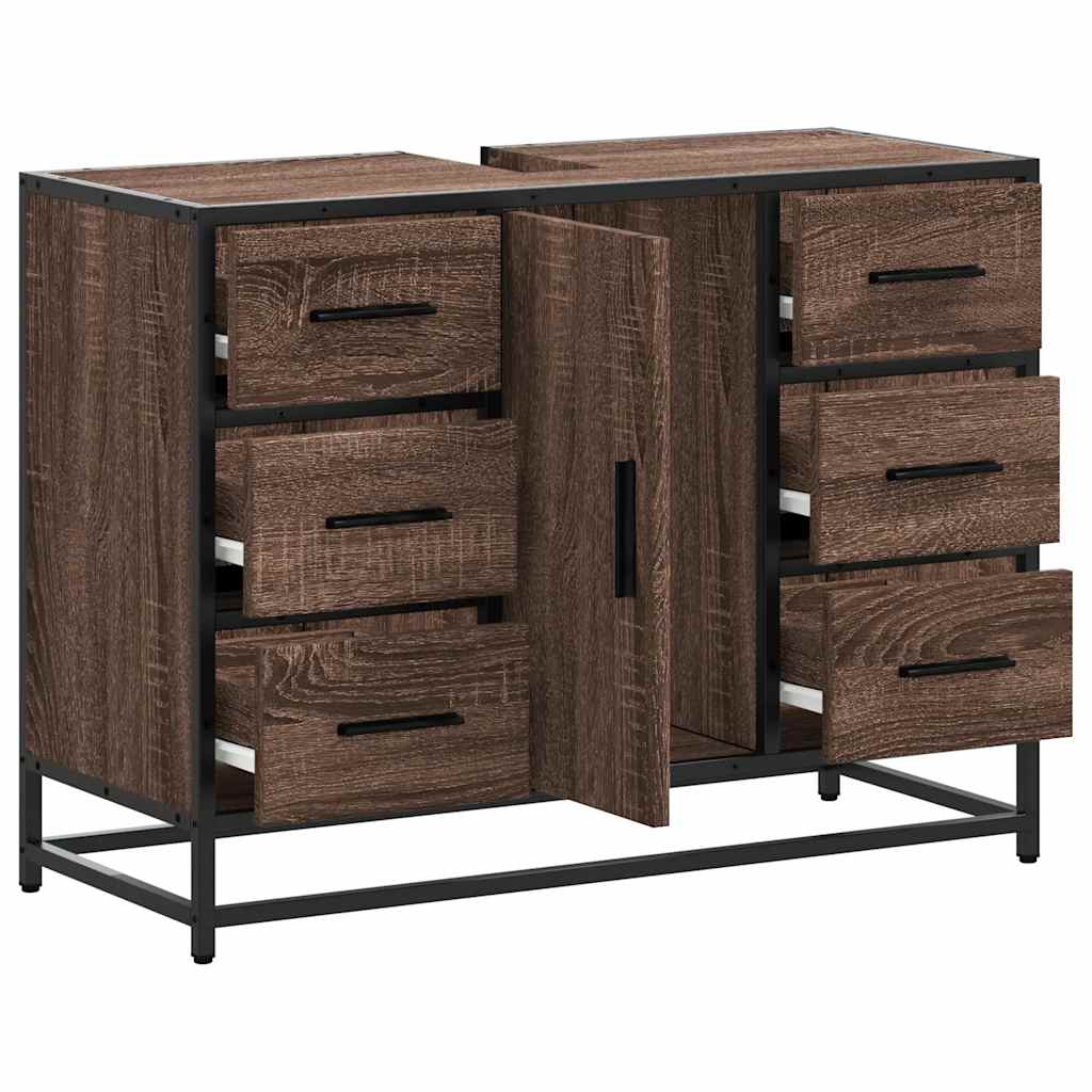 vidaXL Ντουλάπι Μπάνιου Νιπτήρα Καφέ Δρυς 80 x 33 x 60 εκ. Επεξ. Ξύλο