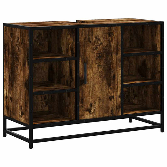 vidaXL Ντουλάπι Μπάνιου Νιπτήρα Καπνιστή Δρυς 80x33x60 εκ. Επεξ. Ξύλο