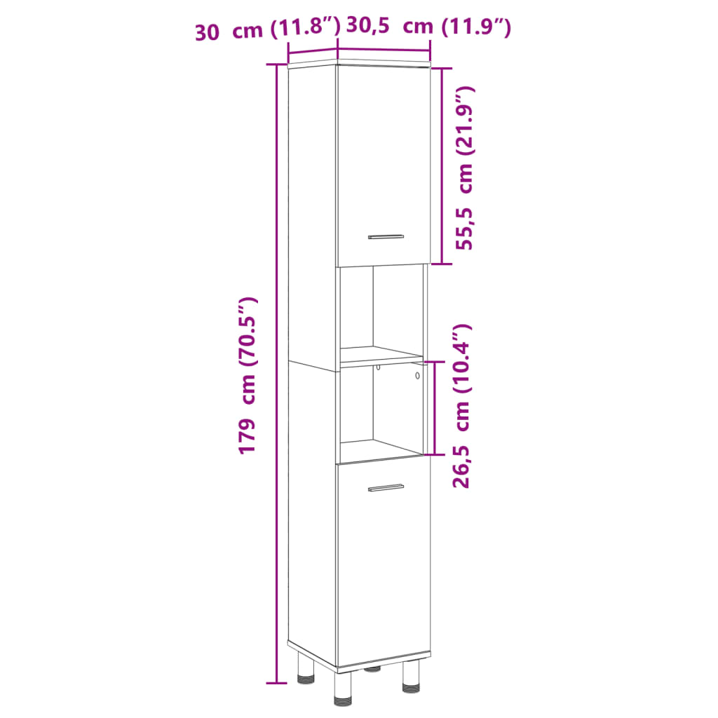 vidaXL Ντουλάπι Μπάνιου Sonoma Δρυς 30,5x30x179 εκ. από Επεξεργ. Ξύλο