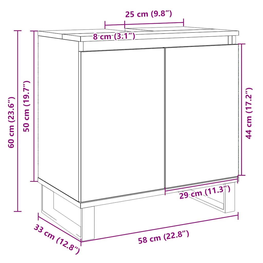 vidaXL Ντουλάπι Μπάνιου Sonoma Δρυς 58 x 33 x 60 εκ. από Επεξεργ. Ξύλο