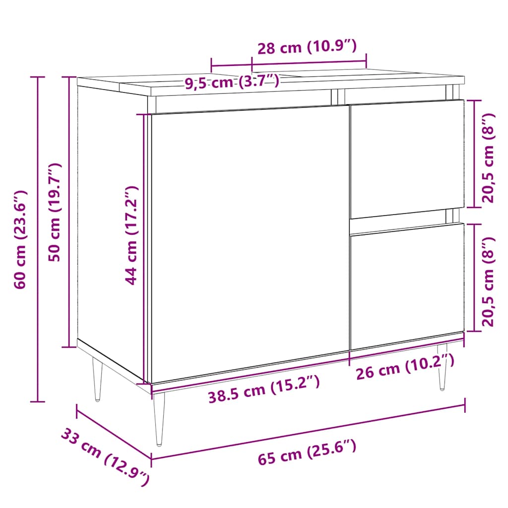 vidaXL Ντουλάπι Νιπτήρα Μπάνιου Sonoma Δρυς 65x33x60 εκ. Επεξ. Ξύλο