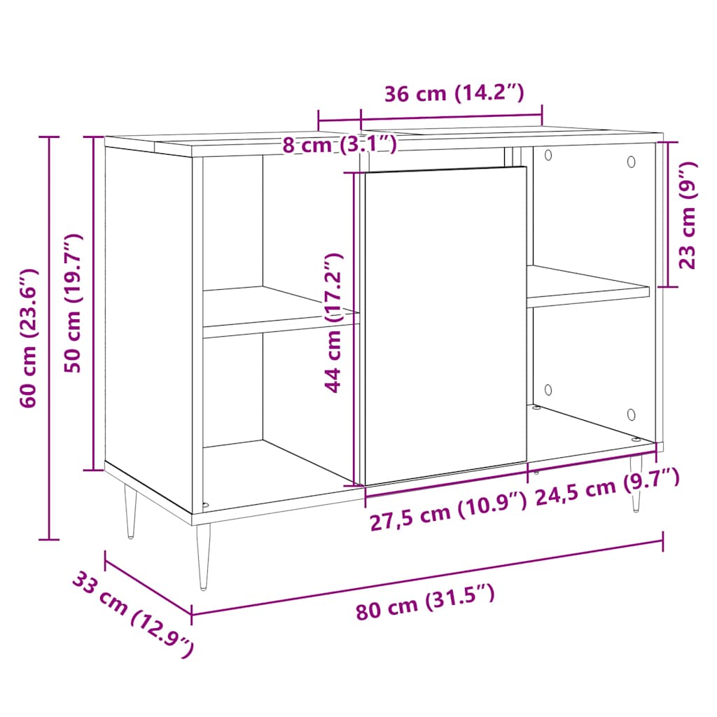 vidaXL Ντουλάπι Μπάνιου Sonoma Δρυς 80 x 33 x 60 εκ. από Επεξεργ. Ξύλο